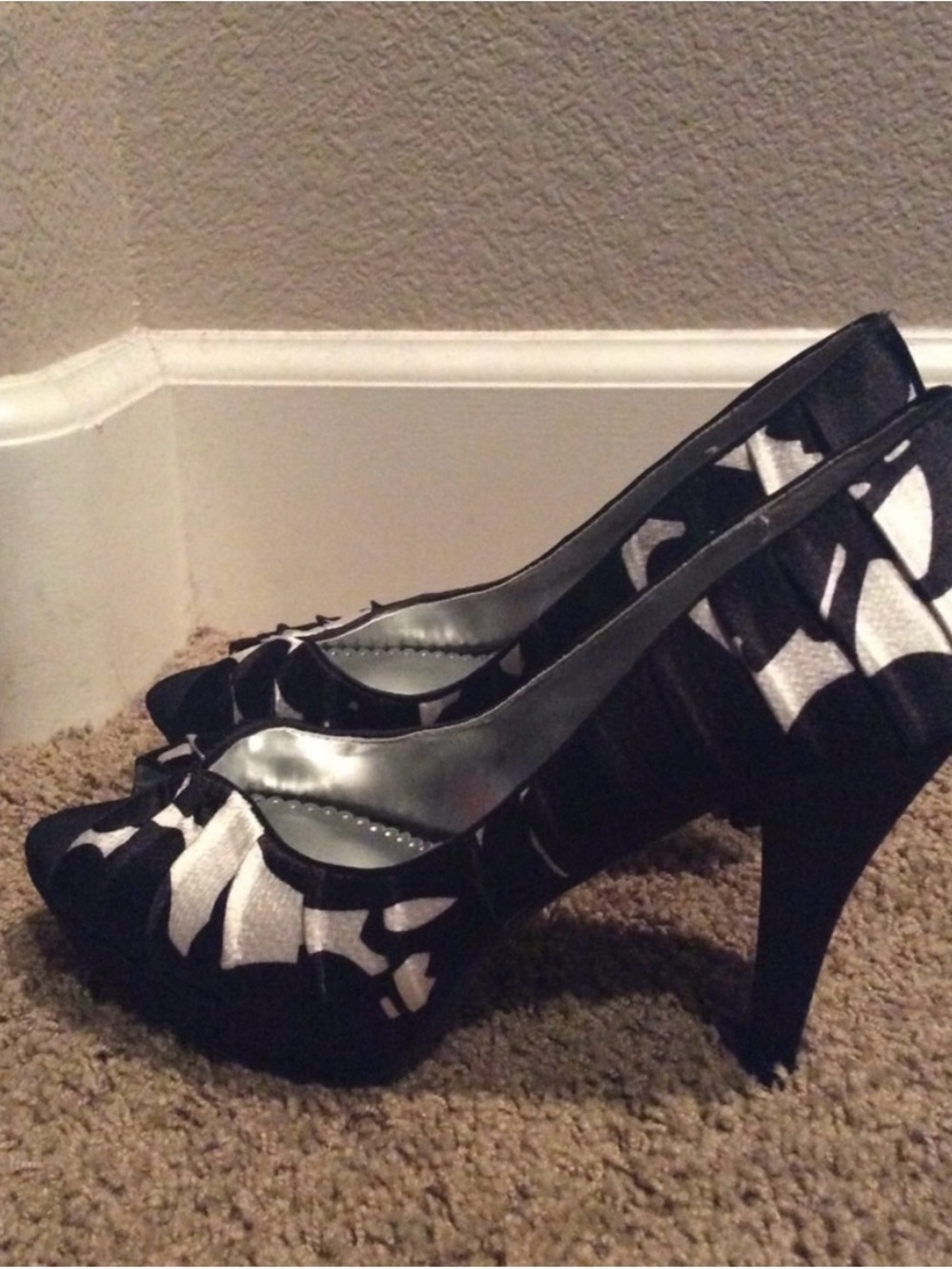 Michaelangelo Black and White Peep-Toe Heels